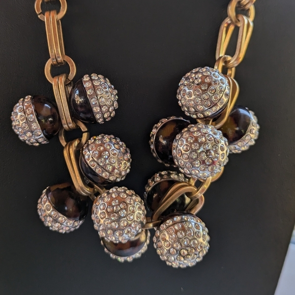 J. Crew Gold Tortoise Crystal Ball Charm Statement Necklace - Picture 4 of 9